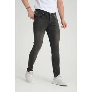 Erkek Skinny Fit  Füme Düğmeli Destroy Tırnaklı Jean