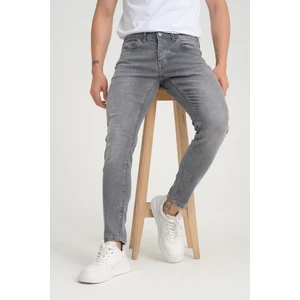 Erkek Skinny Fit Koyu Kar Yıkama Düğmeli Destroy Tırnaklı Jean