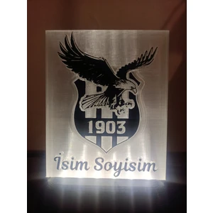 3D Dönüşüm Atölyesi Kişiye Özel Isimli Siyah Beyaz Kartal Taraftar Dekoratif LED Lamba Kablolu Adaptörlü