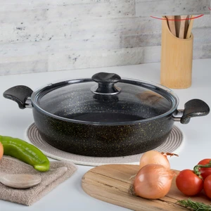 22 cm Gold Stone Ezme Seri Basık Tencere, Non-Stick Pilav Karnıyarık Tenceresi 2 Lt (Bakalit Kulplu)