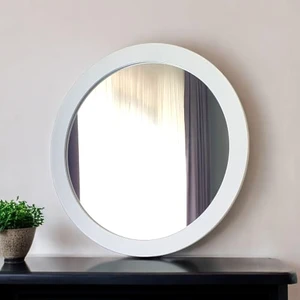 Dfn Wood Beyaz Moderna Yuvarlak Duvar Salon Banyo Aynası