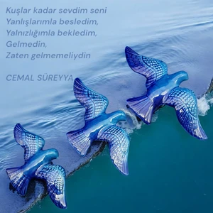 Sharp & Art 3lü Turkuaz Mavi Seramik Duvar Süsü Kuşlar