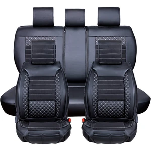 Opel Grandland X Uyumlu Deri Oto Koltuk Kılıfı Ön Arka Set Siyah Beyaz Atlas Model Sc