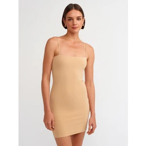 91129 Vücuda Oturan Askılı Mini Elbise-Bej