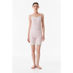 Desenli Dantel Detaylı Şortlu Pijama Takımı