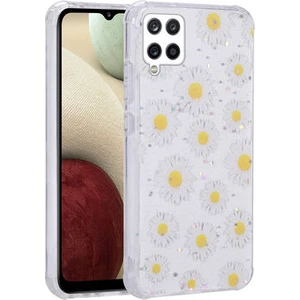 Samsung Galaxy M12 Kılıf Simli Desenli Kamera Korumalı Parlak Popy Kapak