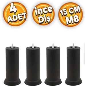 Mobilya Kanepe Baza Yatak Koltuk Yükseltme Ayağı Ince Diş M8 Metal Siyah Ayakları 15 Cm 4 Adet