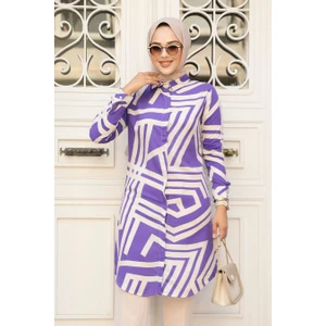 Neva Style Desenli Mor Tesettür Viskon Tunik 11666MOR