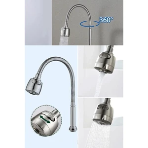 Krom Oynar Başlıklı Tasarruflu Spiral Musluk Başlığı Kubar Kobar Fışkiye Su Hortumu Esnek