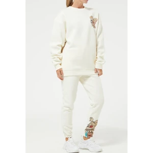 Go Veform Baskılı Oversize Üç Iplik Kadın Eşofman Takımı Krem ZN5004