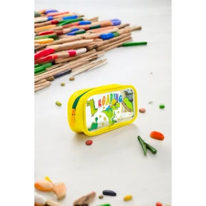 Sarı Renk Dino Desenli Şeffaf Su Geçirmez Tek Bölmeli Kalem Kutusu