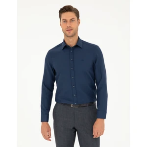 Pierre Cardin Erkek Lacivert Slim Fit Armürlü Uzun Kollu Gömlek 50298055-VR033