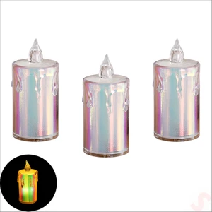 Süsle Bebek ve Parti Erimiş Mum Görünümlü,gökkuşağı Işıklı Pilli LED Mum, 8x3,6cmx3 Adet