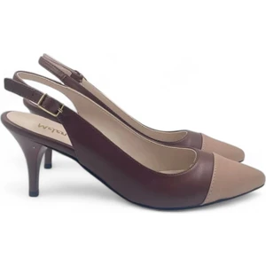 Melen Shoes Glamora Kahve-Bej Kadın Rahat Kısa Stiletto Topuklu Ayakkabı