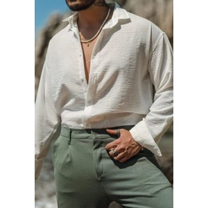 Cool Tarz Erkek Uzun Kollu Gömlek Yaka Keten Oversize Gömlek