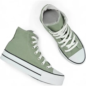 Melen Shoes Melen Shoes Skystride Yeşil Kalın Tabanlı Boğazlı Keten Kadın Spor Ayakkabı