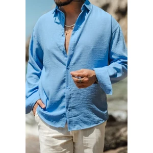 Cool Tarz Erkek Uzun Kollu Gömlek Yaka Keten Oversize Gömlek