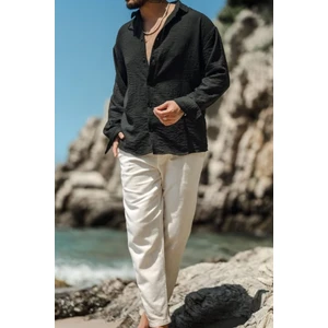 Cool Tarz Erkek Uzun Kollu Gömlek Yaka Keten Oversize Gömlek