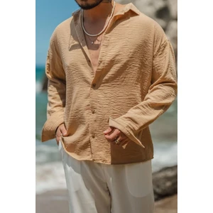 Cool Tarz Erkek Uzun Kollu Gömlek Yaka Keten Oversize Gömlek