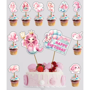 Hiras Dizayn Denizkızı Mermaid Sualtı Pasta Kürdanı 12PARÇA Pasta Süsü ve Cupcake Pasta Kurabiye Süsle