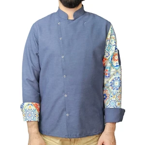 Aşçı Ceketi Desenli Unisex Çıtçıtlı Uzun Kollu Chef Aşçı Mutfak Ceket Seramik Desenli