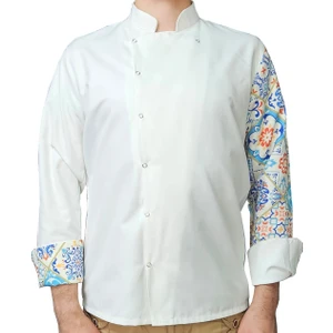 Aşçı Ceketi Desenli Unisex Çıtçıtlı Uzun Kollu Chef Aşçı Mutfak Ceket Seramik Desenli