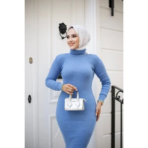 SFG Life Moda Kadın Tesettür Giyim Balıkçı Yaka ve Slim Model Triko Kalem Elbise