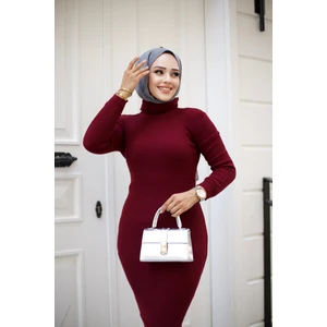 SFG Life Moda Kadın Tesettür Giyim Balıkçı Yaka ve Slim Model Triko Kalem Elbise