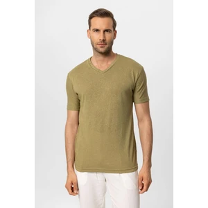Haki V Yaka Basic Erkek T-Shirt