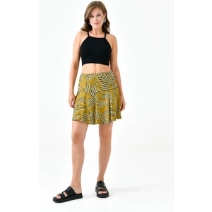 Açık Haki Godeli Mini Boy Dokuma Etek;