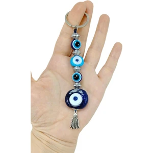 Nazar Boncuğu Anahtarlık / Araba Dikiz Ayna Süsü Cam Lacivert Mavi Danagözü Hediyelik