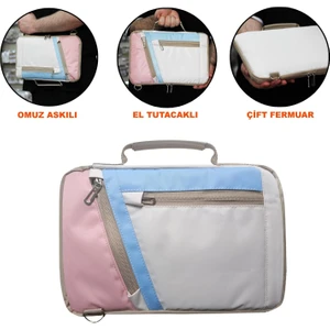 Huawei Matepad 11.5 S Tabletler Için Omuz Askılı El Tutacaklı Universal Sleeve Taşıma Çantası AL4346 Pembe Mavi Krem
