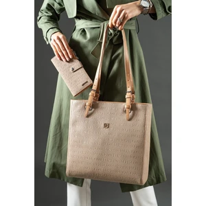 Just Polo Kadın Gofraj Baskılı Büyük Boy Omuz Çantası ve Cüzdan Kombini JPM4067