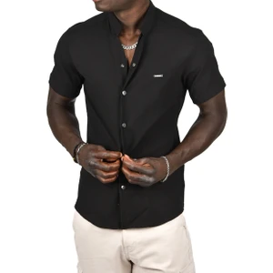 Gofre Kumaş Hakim Yaka Slim Fit Likralı Çıtçıtlı Kısa Kollu Gömlek 2403018