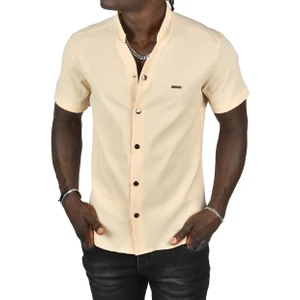 Gofre Kumaş Hakim Yaka Slim Fit Likralı Çıtçıtlı Kısa Kollu Gömlek 2403018