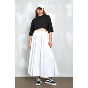 Beyaz Poplin Beli Lastikli Uzun Etek 27321