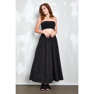 Siyah Poplin Beli Lastikli Uzun Etek 27321