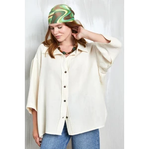 Natur Müslin Kumaş Oversize Fakir Kol Gömlek 27349