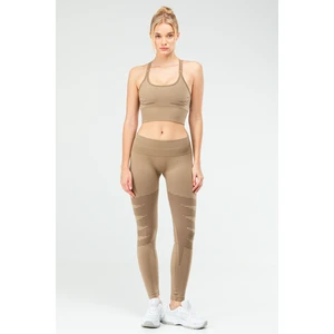 Bej Slim Fit Yüksek Bel Toparlayıcı Crop Kadın Tayt Takım SSB0011
