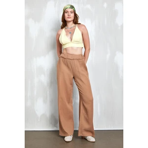 Camel Müslin Kumaş Beli Lastikli Bol Kesim Pantolon 27352