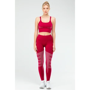 Bordo Slim Fit Yüksek Bel Toparlayıcı Crop Kadın Tayt Takım SSB0011