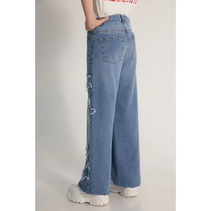 Dmb Boys & Girls Yıldız Detaylı Yumuşak Dokulu Bol Paça Wide Leg Jean Kız Çocuk Kot Pantolon