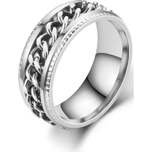 Ortası Dönebilen Zincirli Erkek Kadın Anti-stres Çelik Alyans Yüzük CL43