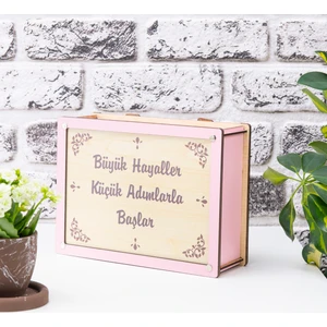 Deep Craft Deep Creative Parabox Hedef Kumbarası Pembe-Krem Rengi Ahşap Kilitli