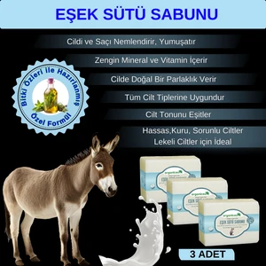 Doğal Eşek Sütü Sabunu 140 gr x 3 Adet Tüm Cilt Tipleri Için Anti Aging Etkili B ve E Vitaminli