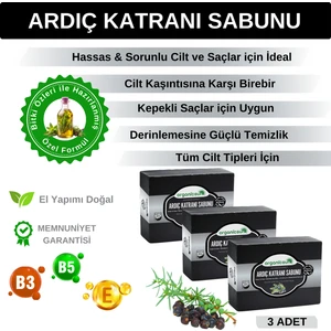 Doğal Ardıç Katranı Sabunu 140 gr x 3 Adet Tüm Cilt Tipleri Için Antiseptik ve Yenileyici Etkili