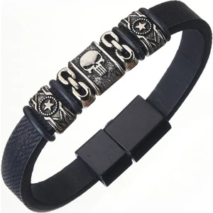 İdol Avm Kuru Kafalı Siyah Erkek Deri Bileklik