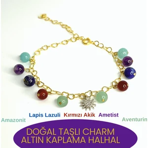 Yıldız Doğal Taş Sertifikalı Yıldız Model Doğal Taşlı Charm Altın Kaplama Halhal