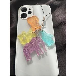 Fil Kedi Penguen Ayıcık Motifli Çok Renkli Simli Epoksi Telefon Charmı Telefon Ipi Telefon Aksesuarı