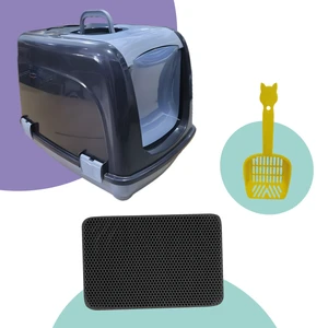 Kedi Tuvalet Seti Üçlü Kapalı Kedi Tuvaleti + Elekli Kum Paspası + Kedi Başlı Kum Küreği